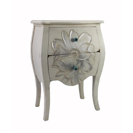 Seatsolutions Wooden White End Table with Flower, White SE3009359